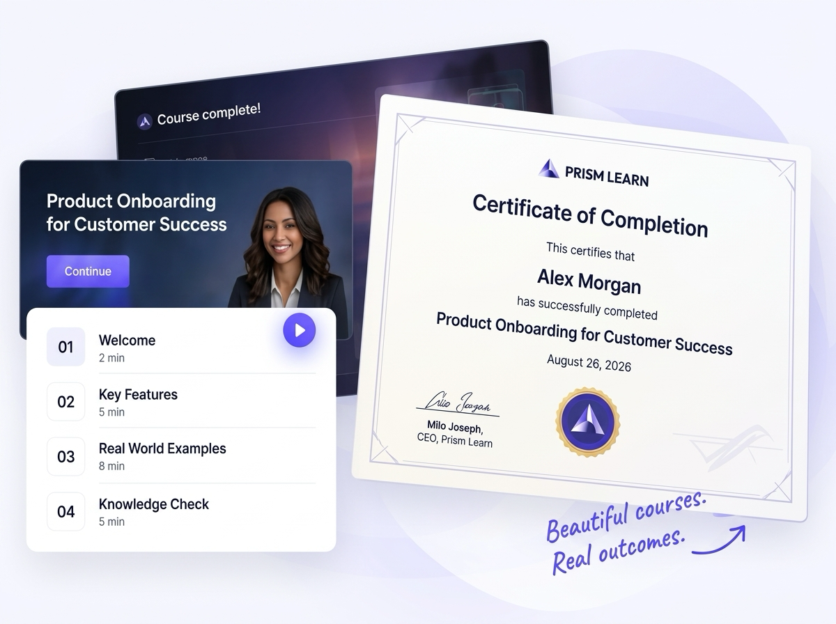 Prism Learn Certificate of Completion and Course Preview